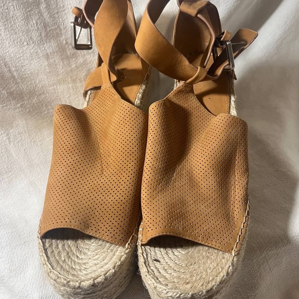 Marc Fisher Annie Camel Leather Tan Espadrille Wedges